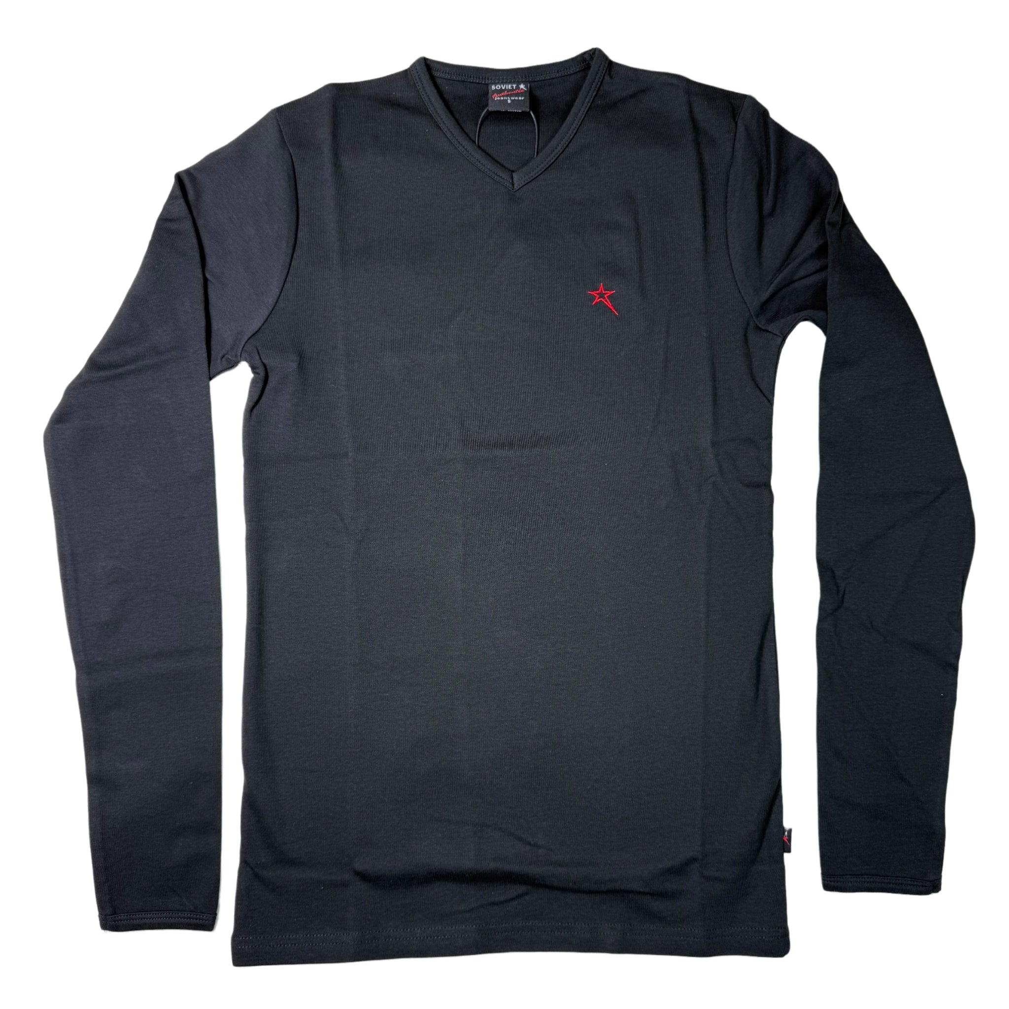 Soviet Long Sleeve Black V Neck
