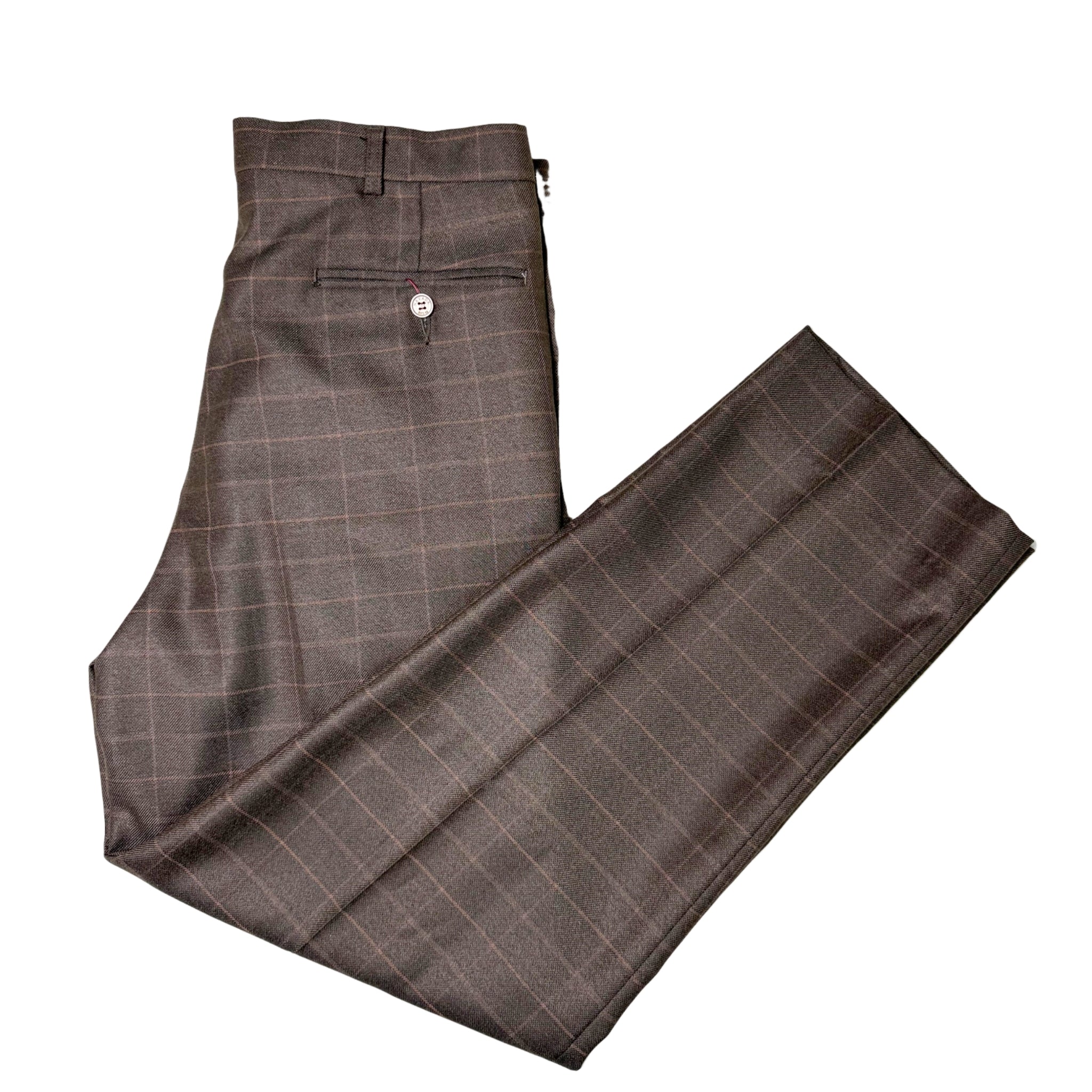 Navada Choc Brown 2 Pleat check Trouser
