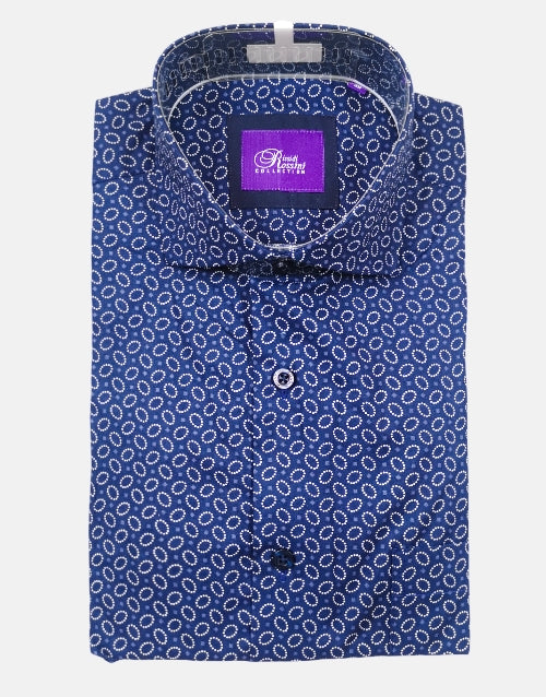 ROSSINI LS Navy Paisley Pattern Shirt