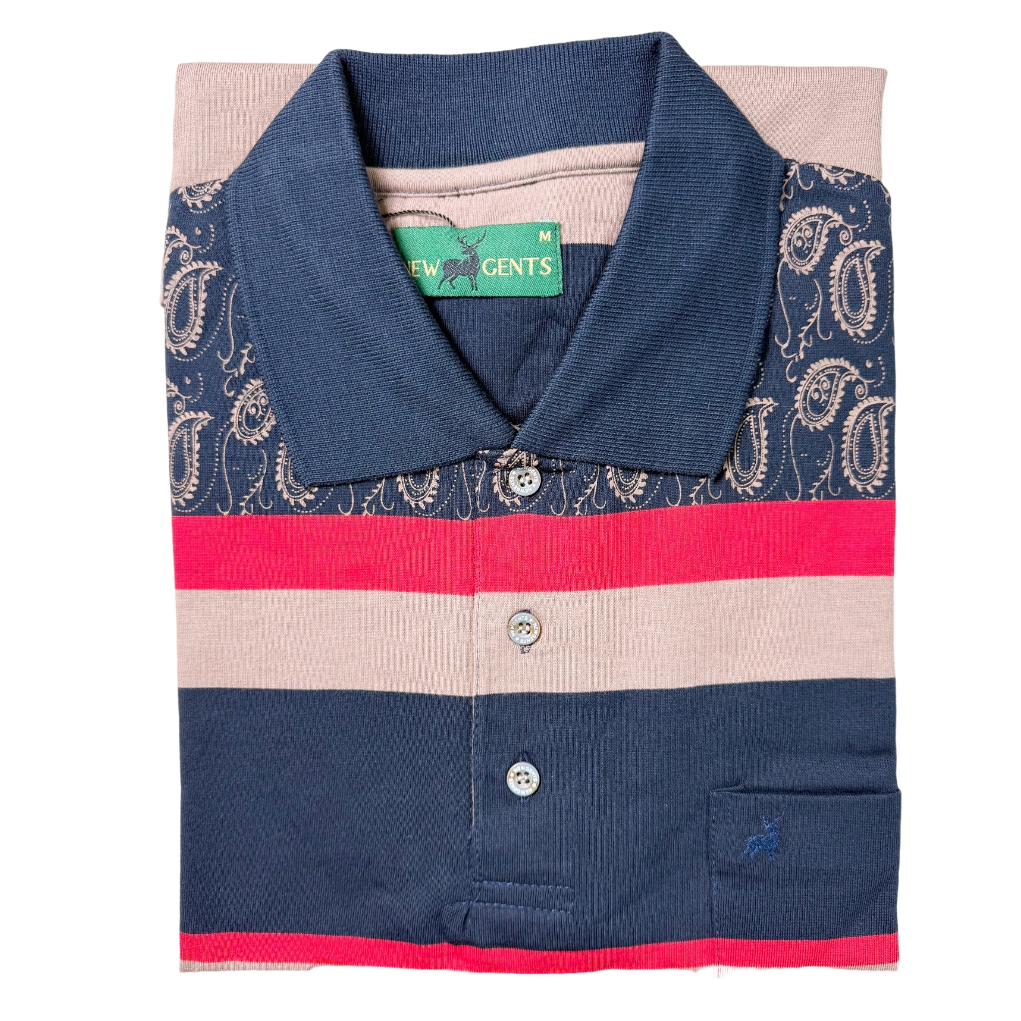 NEW GENTS Taupe Striped SS Golfer