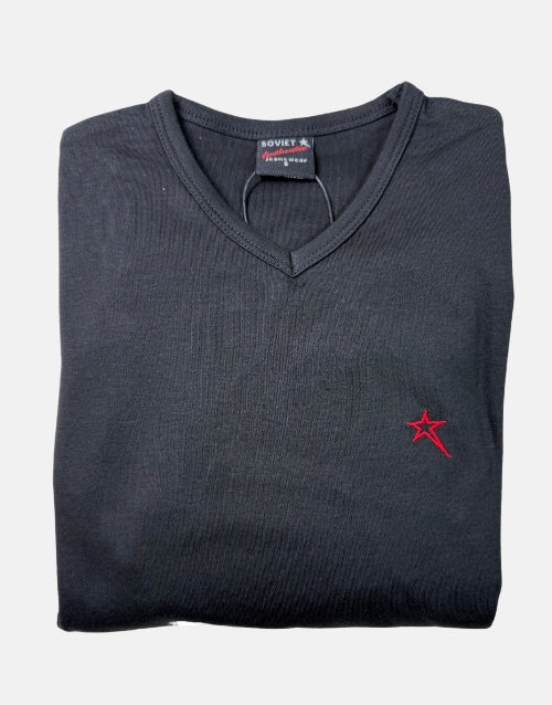 Soviet Long Sleeve Black V Neck