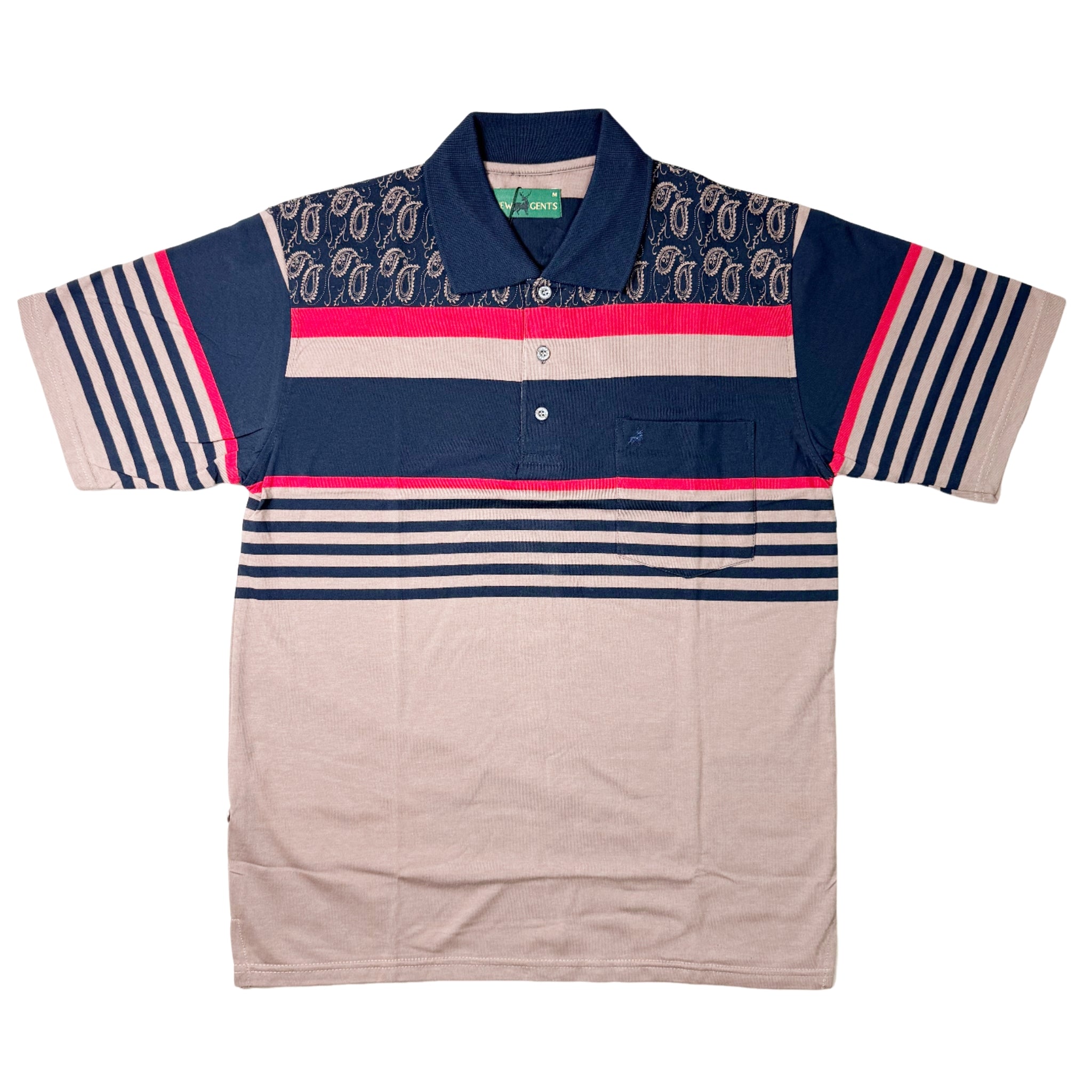 NEW GENTS Taupe Striped SS Golfer