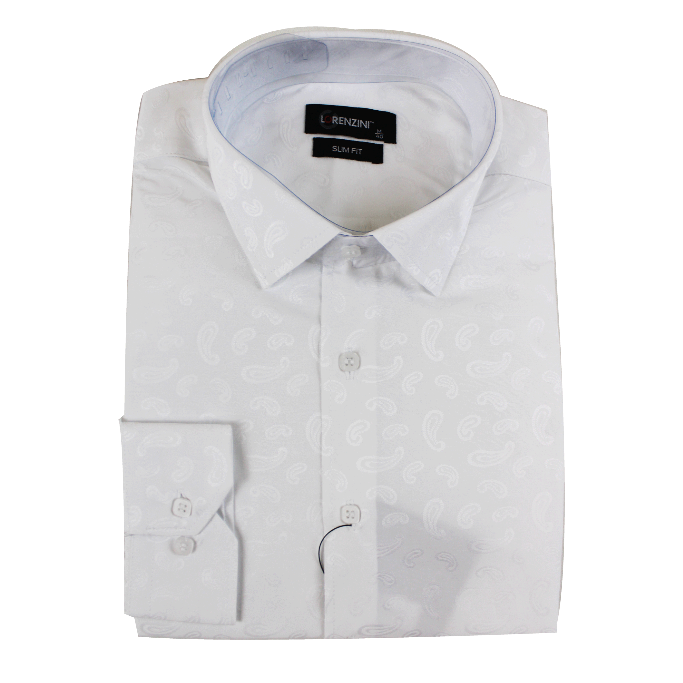 LORENZINI White L/S Paisley Slim Fit Shirt