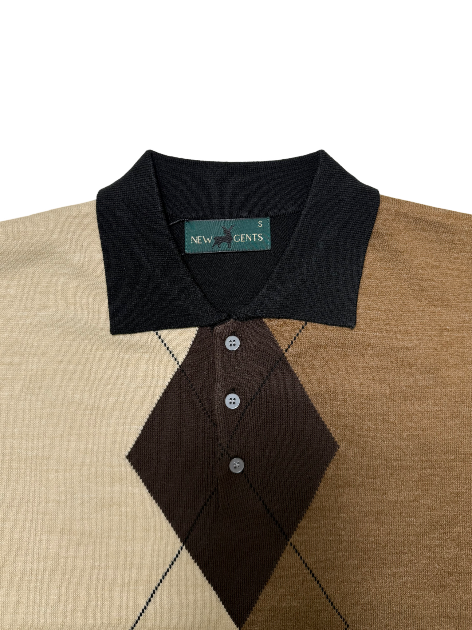 NEW GENTS Black Argyle Golfer Knitwear