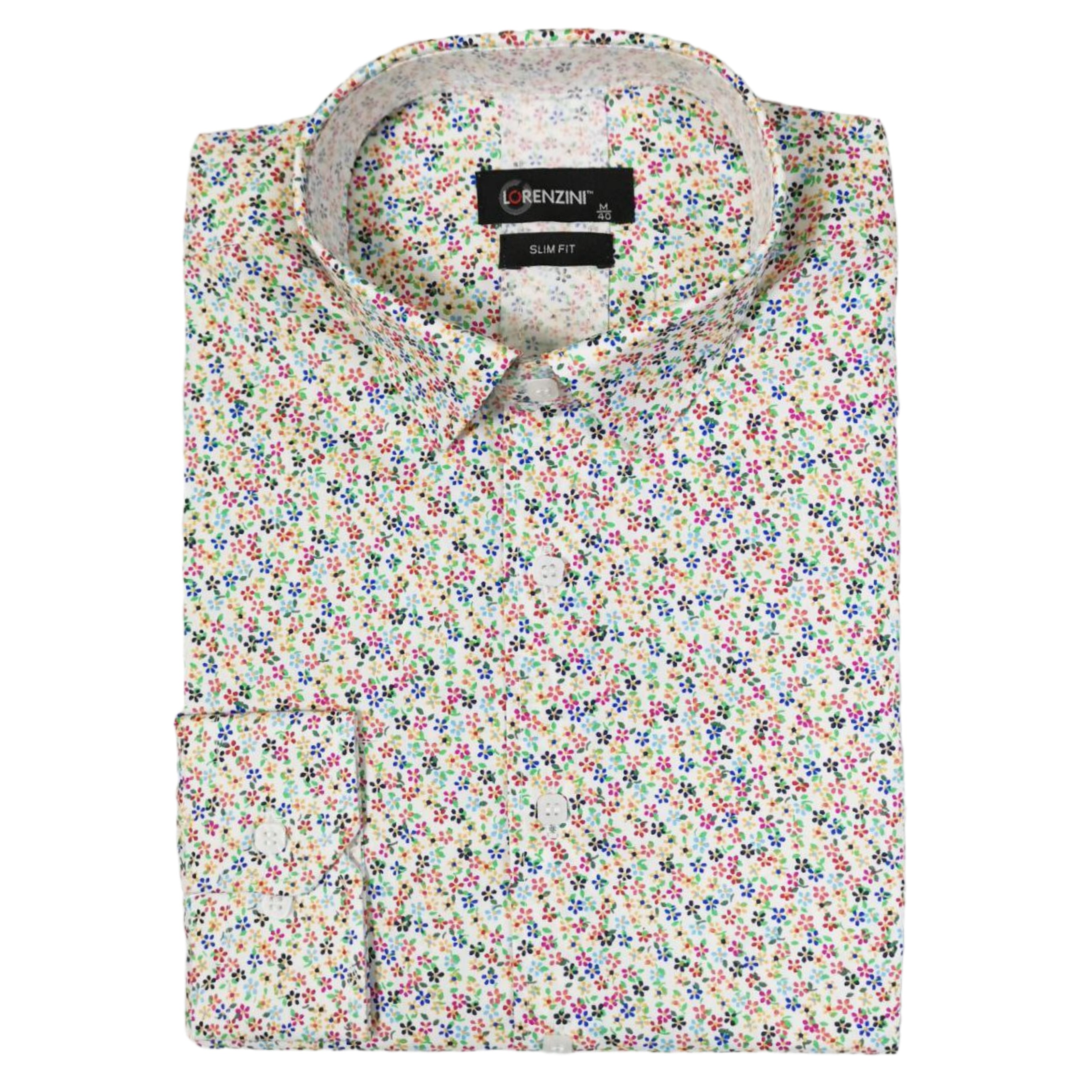 LORENZINI Slim Fit Paisley White LS Shirt