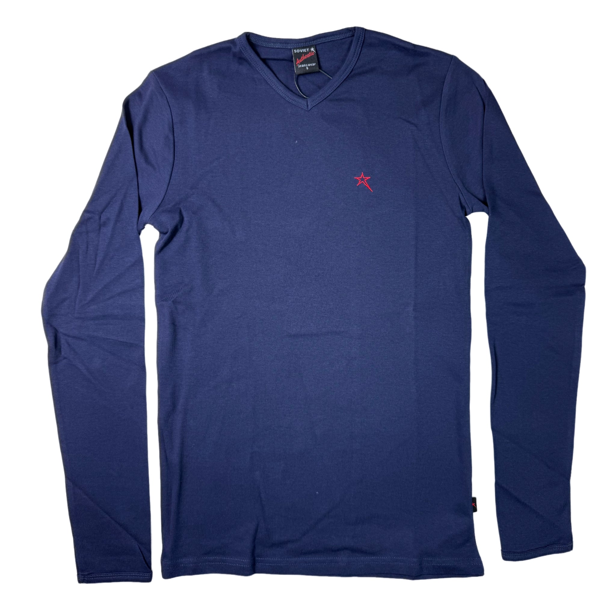 Soviet Long Sleeve Navy V Neck