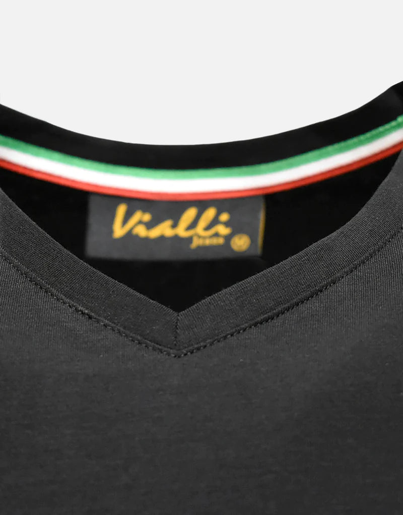 Vialli Bold V-Neck Black T Shirt