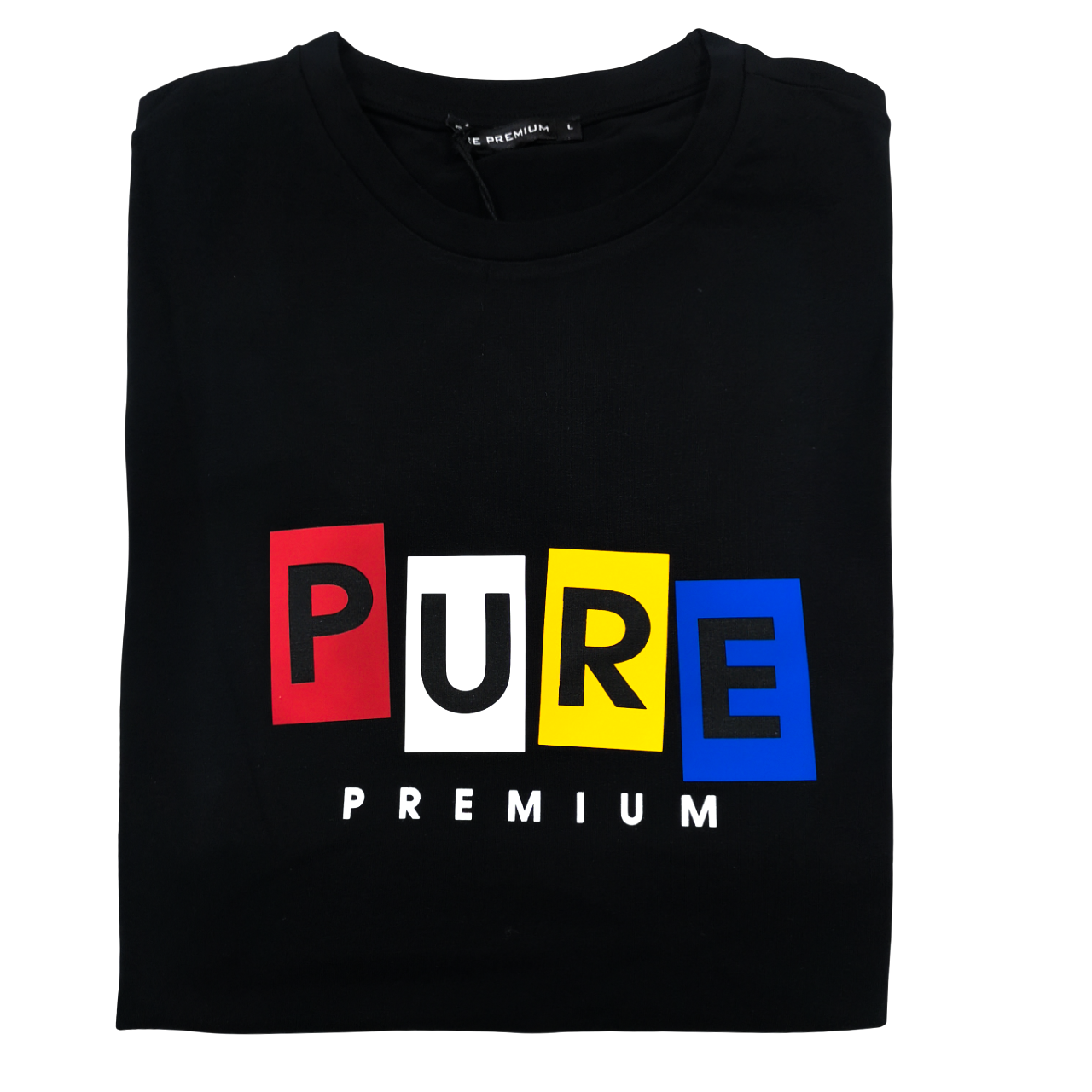 PURE PREMIUM LOGO BLOCK LETTER  T Shirt Black