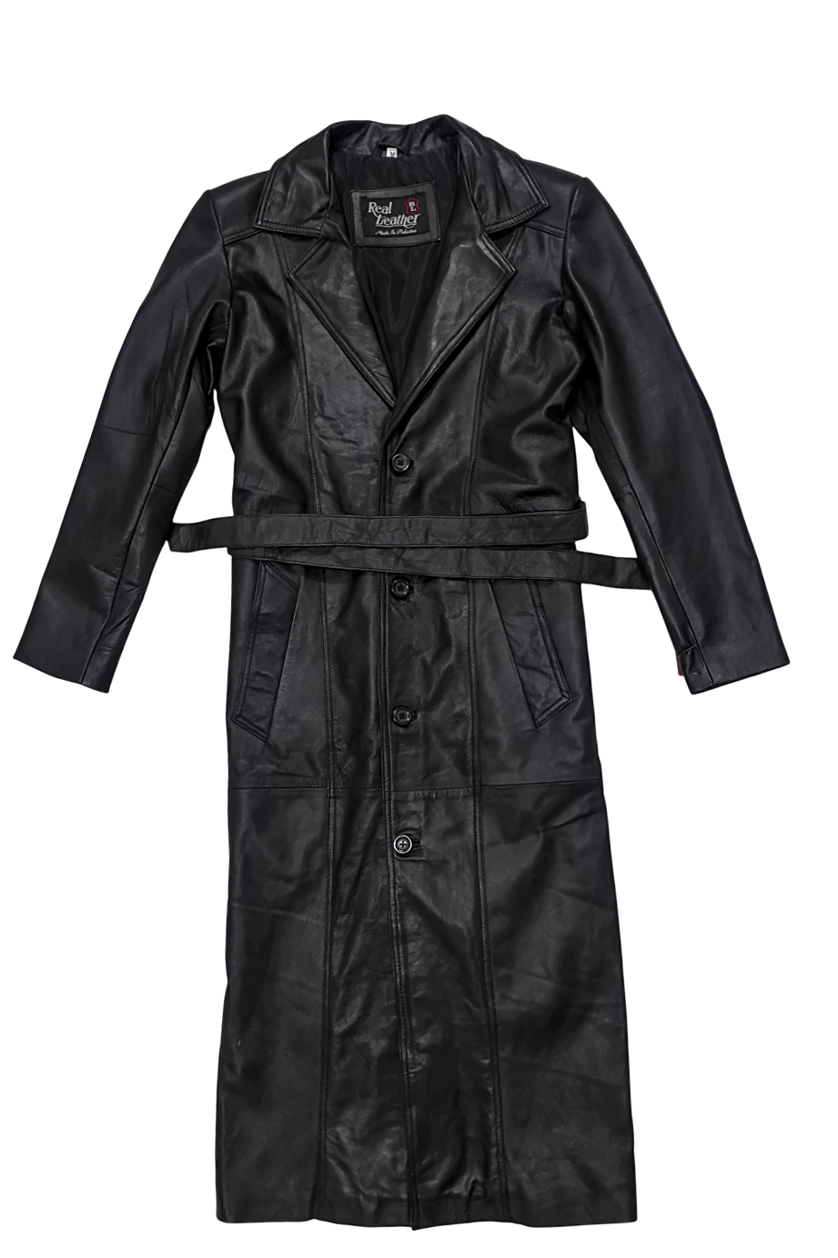 Point Leather Jacket Black Long Full Coat
