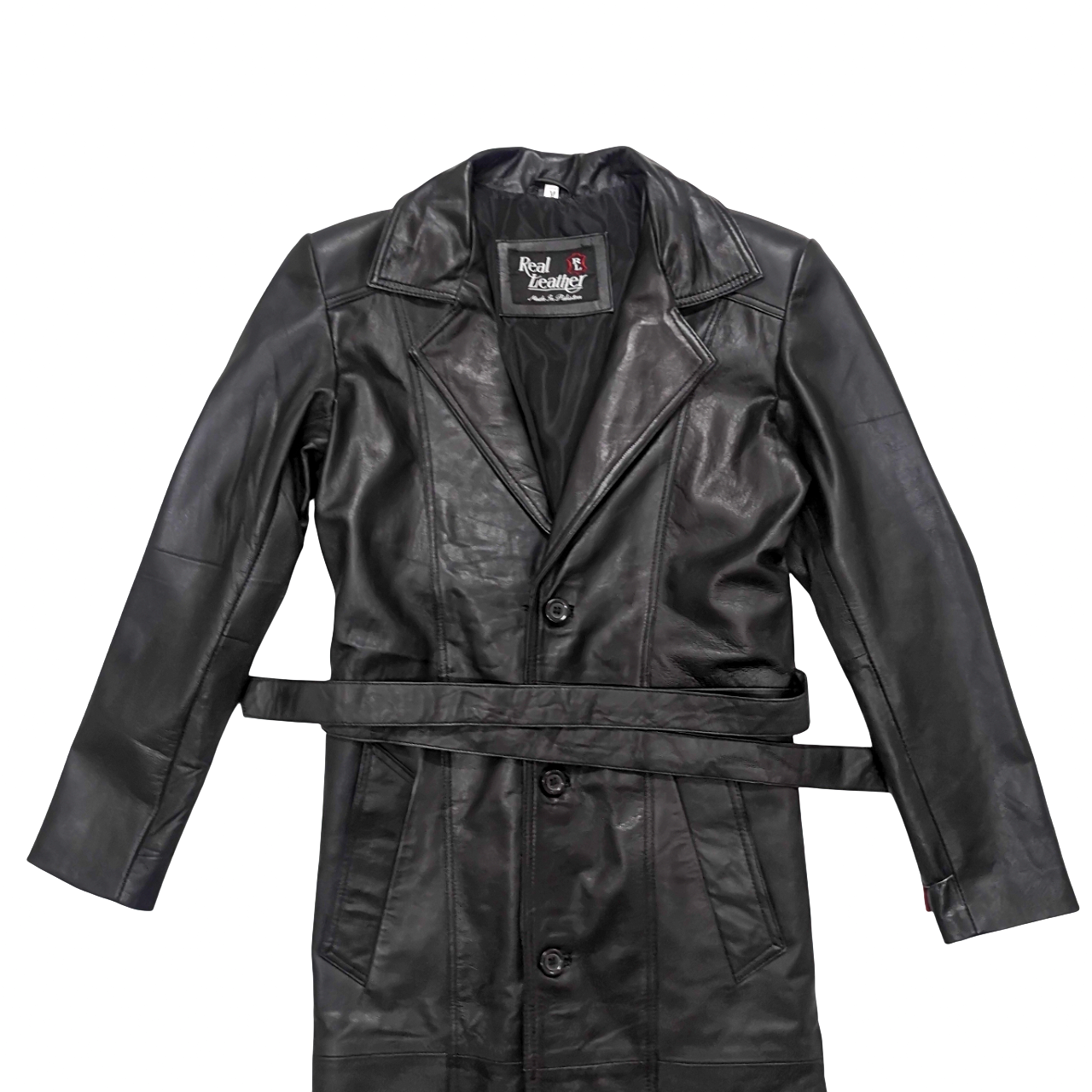 Point Leather Jacket Black Long Full Coat
