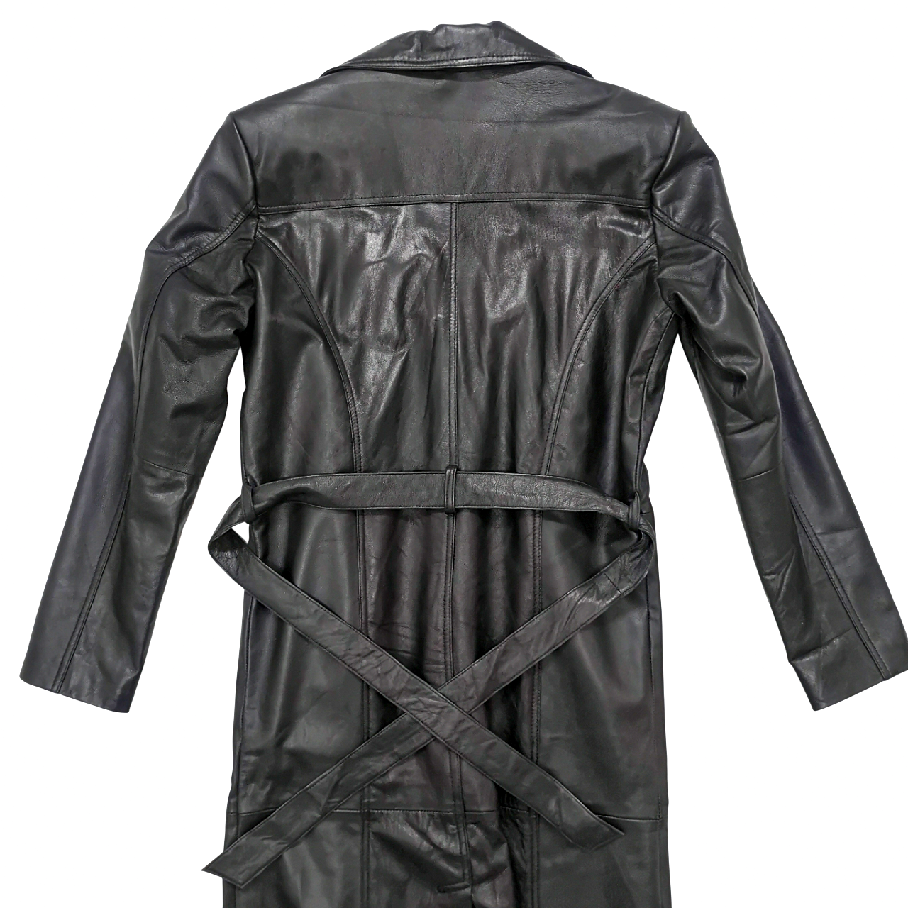 Point Leather Jacket Black Long Full Coat