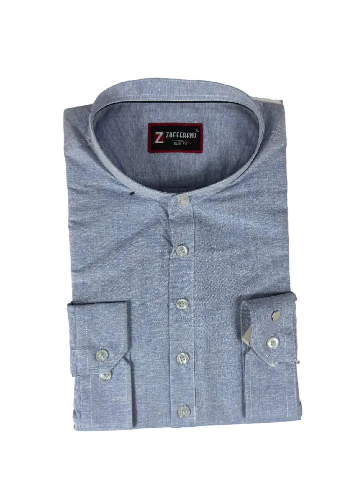 Zafferano Long Sleeve Slim Fit Chinese Collar Shirt – Powder Blue