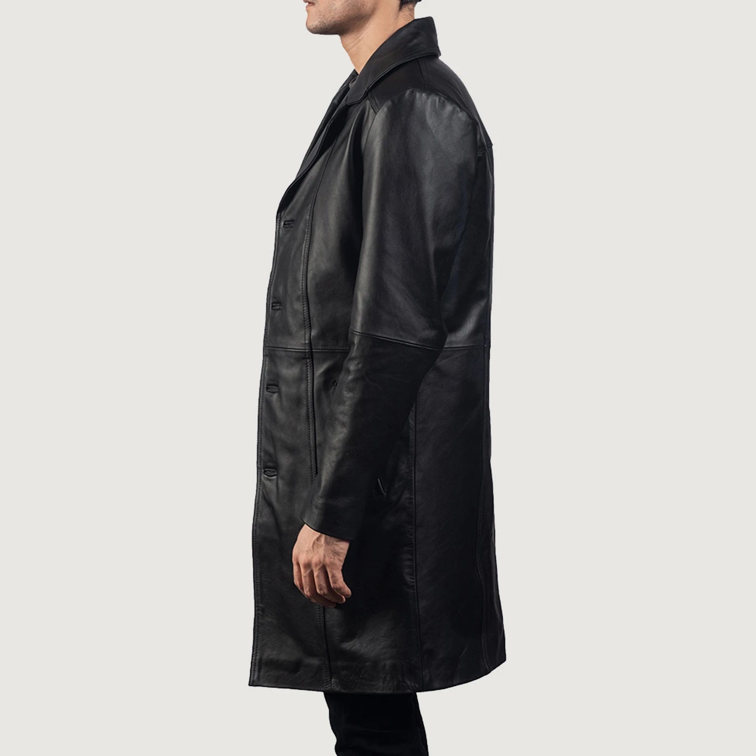 Point Leather Jacket Black Long Full Coat
