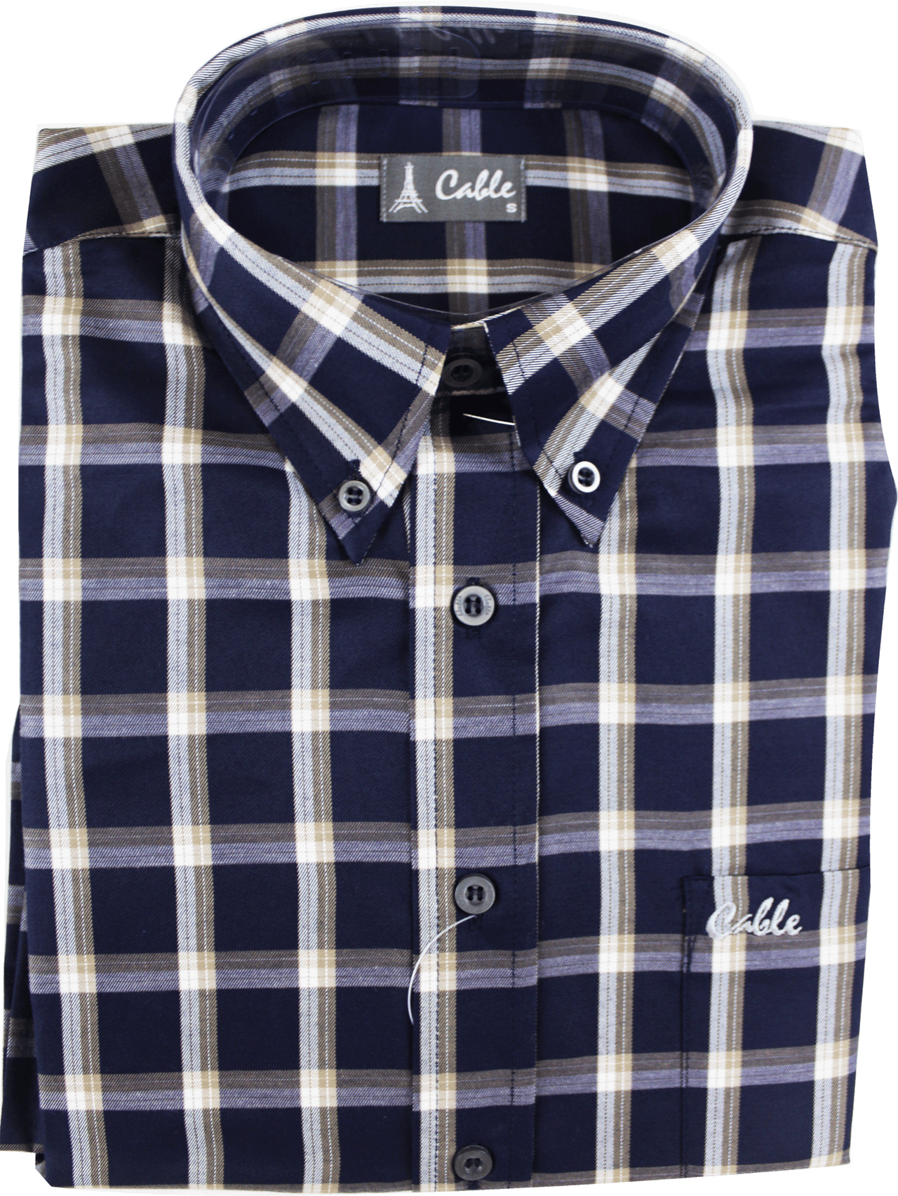 CABLE Navy Checkered L/S Shirt