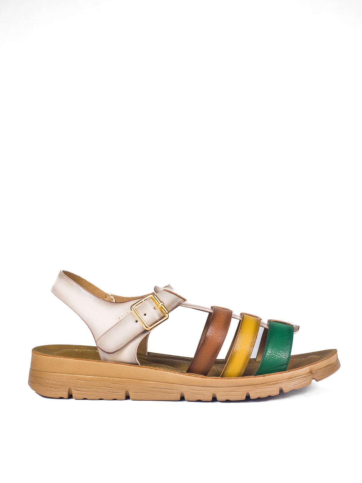 Ladies Foot Flex Platform Sandals BEIGE MULTI
