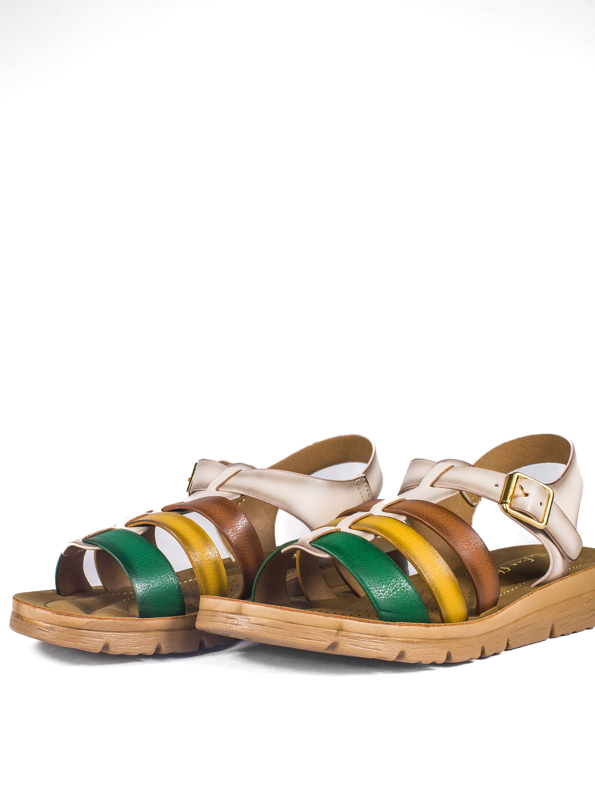 Ladies Foot Flex Platform Sandals BEIGE MULTI