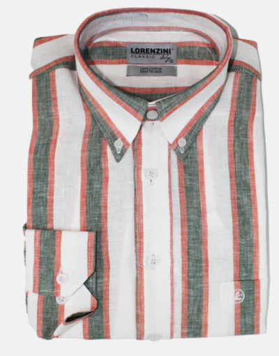LORENZINI L/S Green/Orange White Shirt
