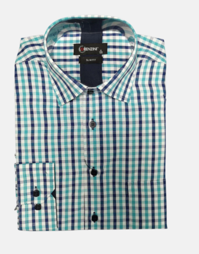 Lorenzini LS Teal Blue Check Shirt
