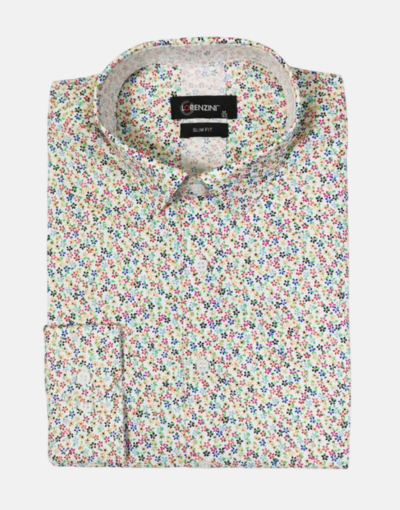 LORENZINI Slim Fit Paisley White LS Shirt