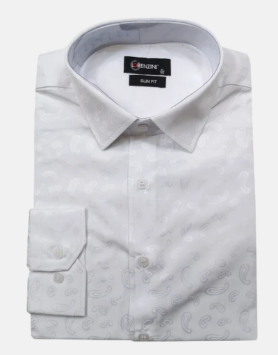 Lorenzini LS White Paisley Slim Fit Shirt