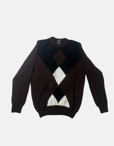 Rob Roy Acrylic Diamond Pattern Chocolate Sweater – Men's Classic Crew Neck Jersey