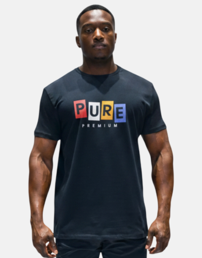 PURE PREMIUM LOGO BLOCK LETTER  T Shirt Black