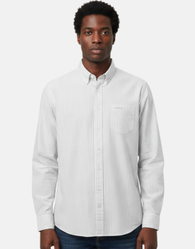 Pringle White Grey Stripe LS Shirt Classic Reg Fit