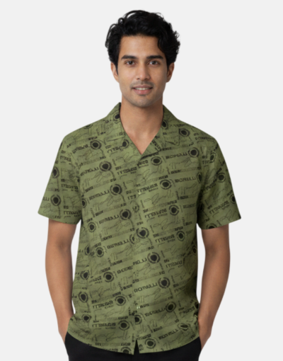 Borelli Cezaro Olive Allover Print Cotton Shirt