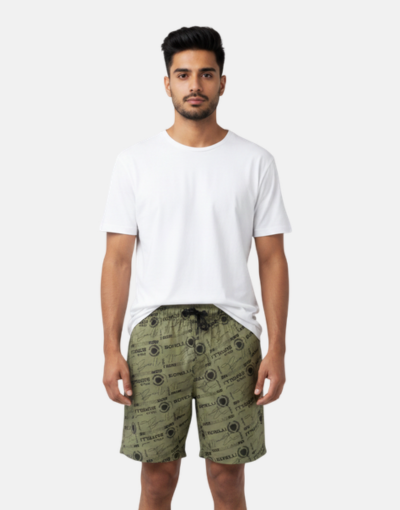 Borelli Curzio Olive Allover Print Cotton Short