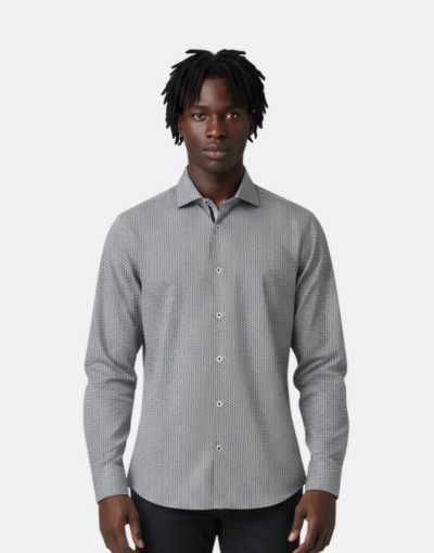 Rossini Navy Blue White Pattern LS Shirt