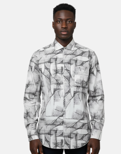 Rossini LS Reg Marble Pattern Grey Shirt