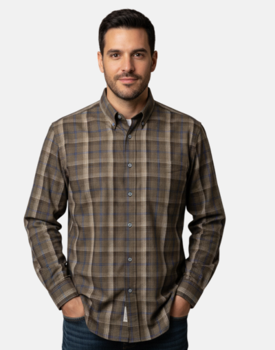 Aero LS Brown Check Shirt