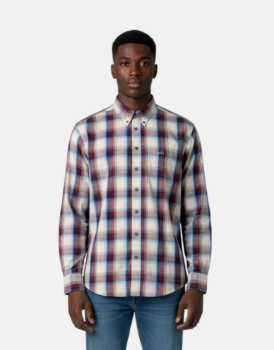 Cable LS Check Shirt – Beige/Burgundy/Blue