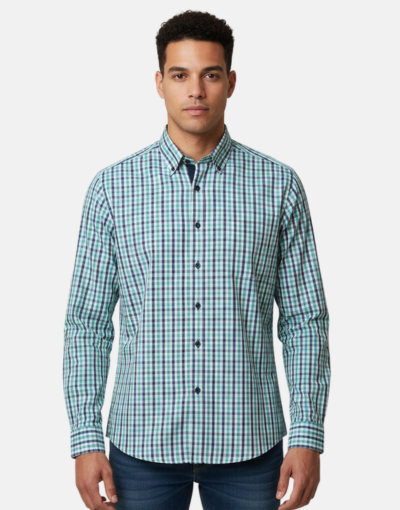 Lorenzini LS Teal Blue Check Shirt