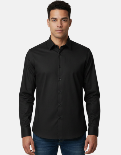 LORENZINI Fine Pattern Black Slim Fit Shirt