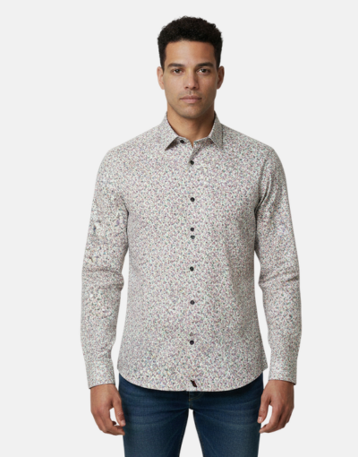 LORENZINI Slim Fit Paisley White LS Shirt