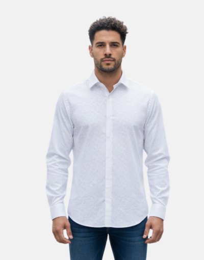 Lorenzini LS White Paisley Slim Fit Shirt