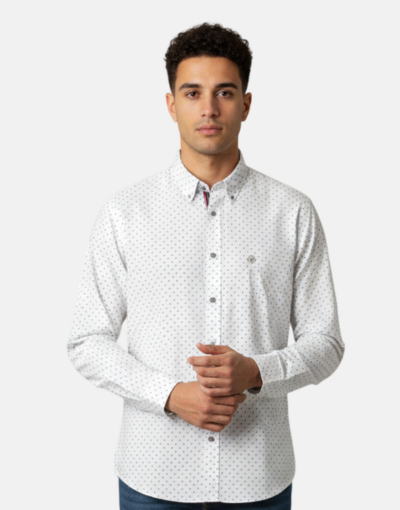 Lorenzini White Micro Print LS Shirt