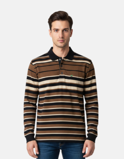 NEW GENTS Camel Striped LS Golfer