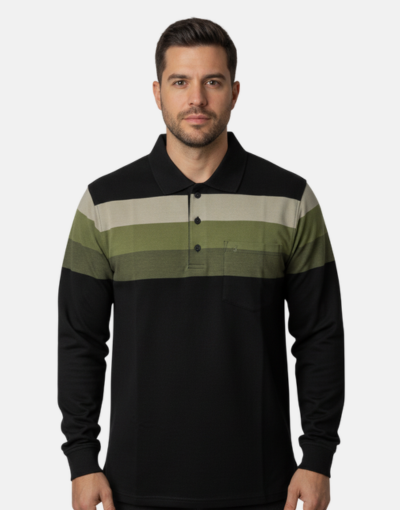 NEW GENTS Black Striped LS Golfer