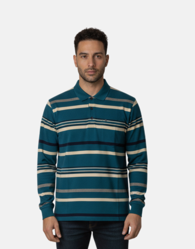 NEW GENTS Blue Striped LS Golfer