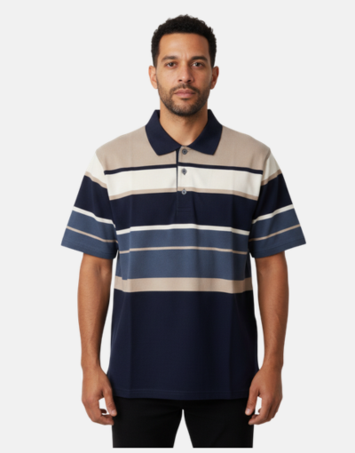 NEW GENTS Stone Multi Striped SS Golfer