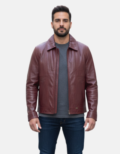 Pointer Original Leather Bunny Zip Burgundy Jacket