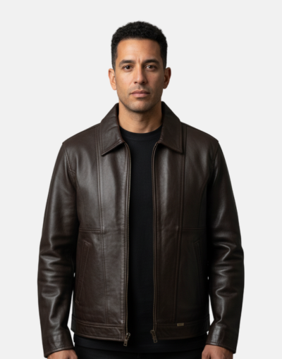 Pointer Leather Brown Zip Bunny Jacket