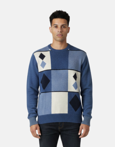 Grant of Scotland Navy Blue Argyle Block Pattern Knitwear