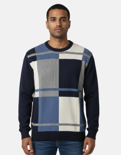 Grant of Scotland  Block Navy LambsWool Jersey
