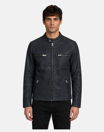 Cutty Captain Wax Denim Biker Jacket Black