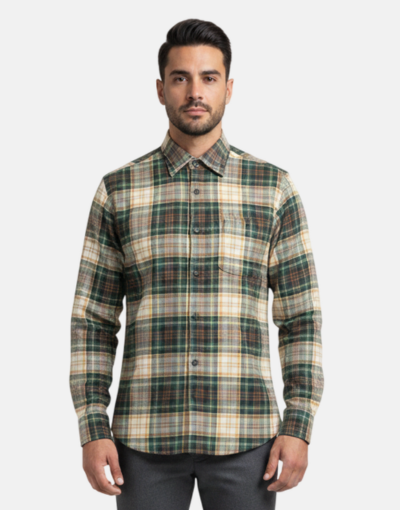 VIYELLA London Flannel Monatic LS Khaki  Green Shirt