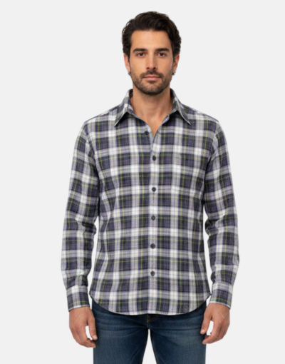 VIYELLA London Flannel MONATIC LS Navy Check Shirt