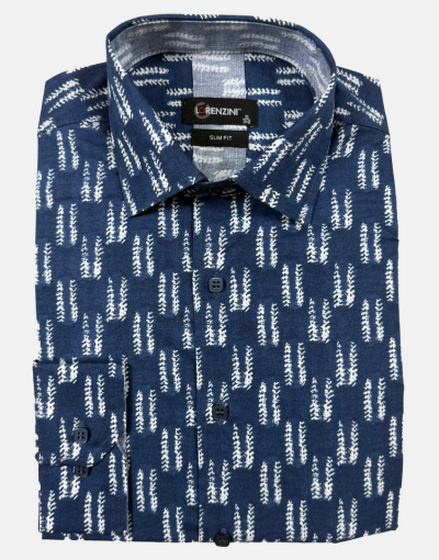 Lorenzini LS Blue Pattern White Shirt